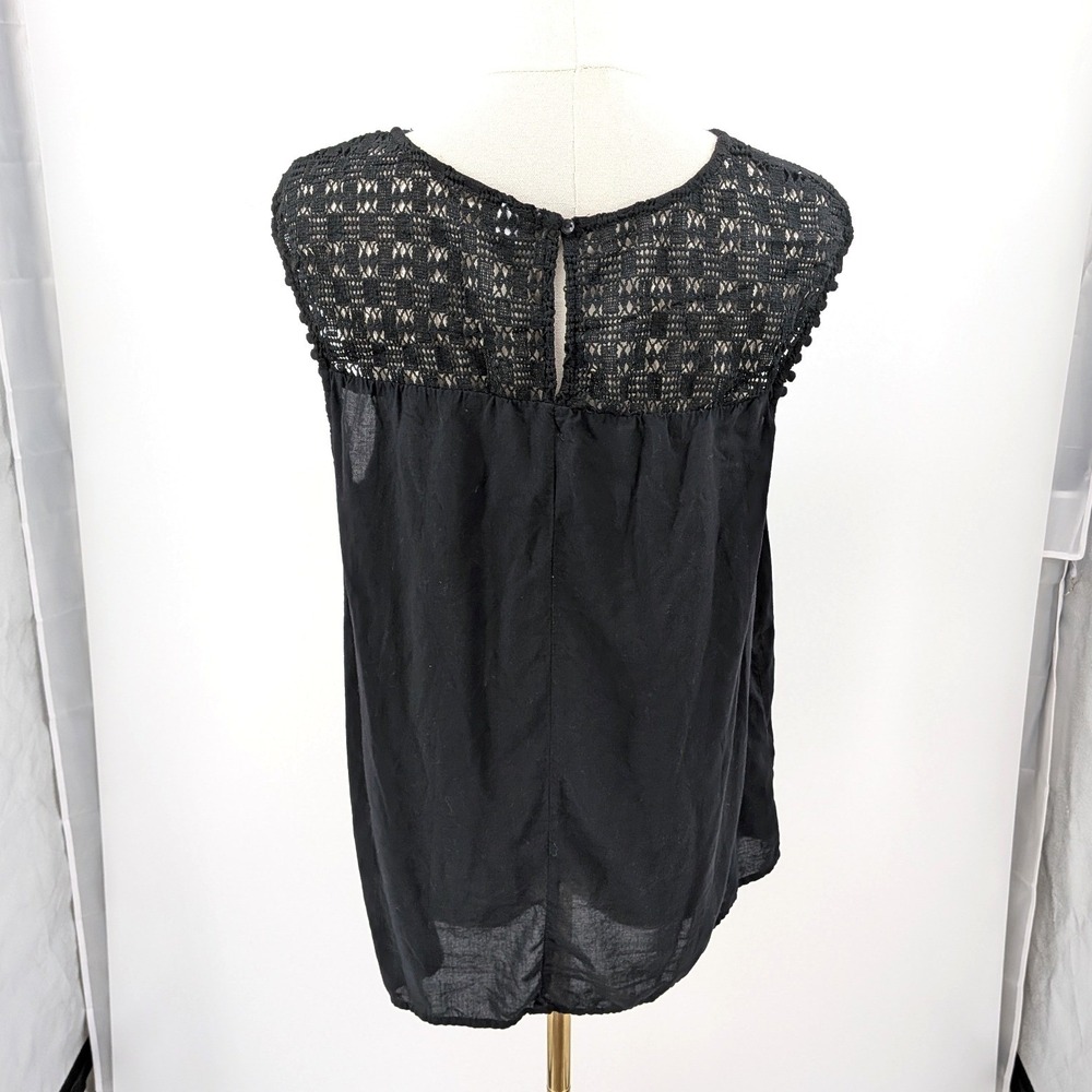 Boho Crochet Yoke Peasant Top Black Lightweight Rayon Old Navy L - Picture 2 of 10